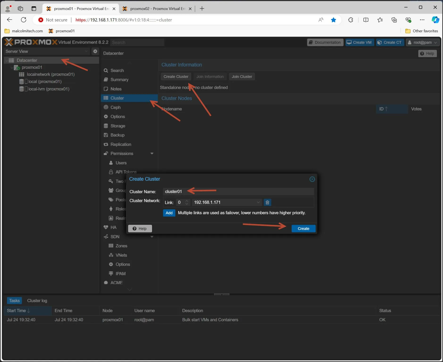 Create cluster step 1