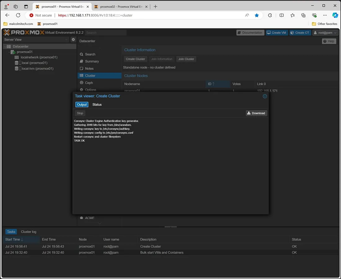 Cluster creation in progress