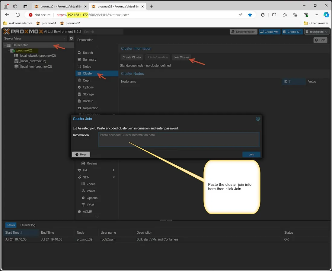 Join cluster on second server