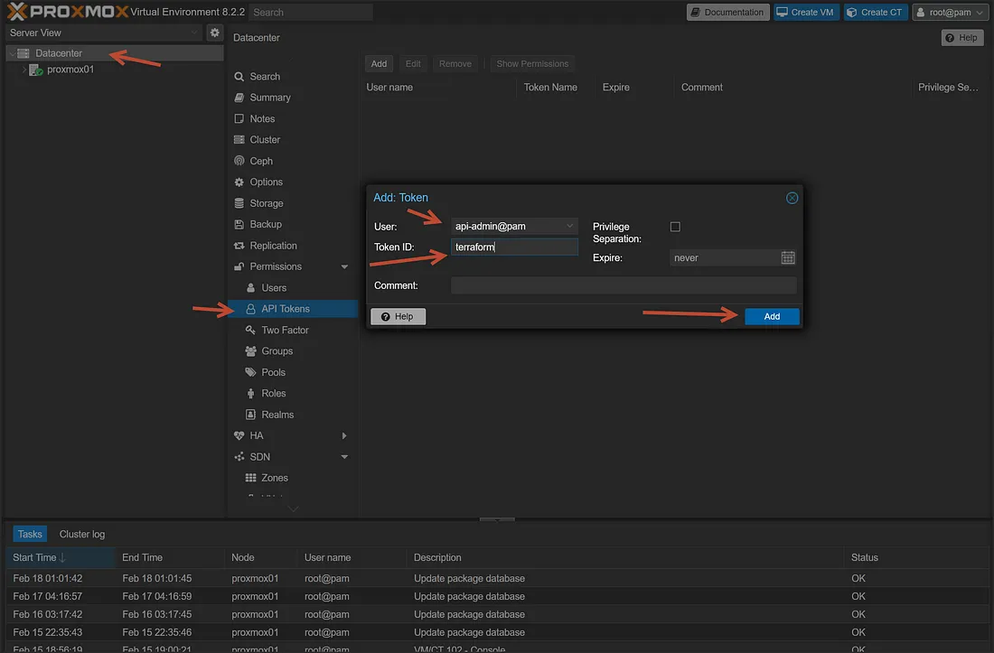 Create API token step 1