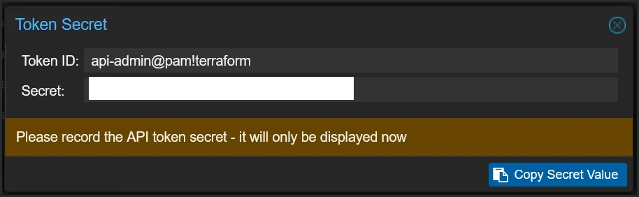 API token creation screen