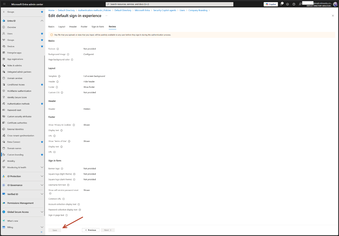 Preview of branded sign-in page