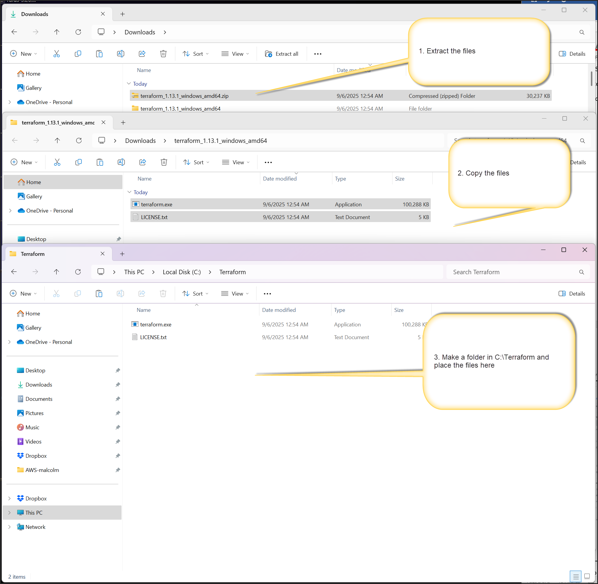 Extracted terraform.exe in folder