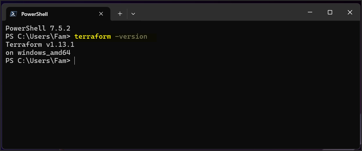 Terraform version output in terminal
